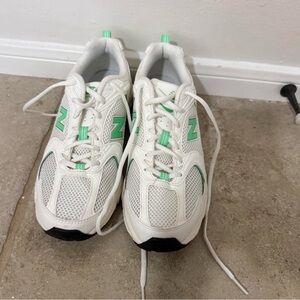 New Balance White and Green Sneakers